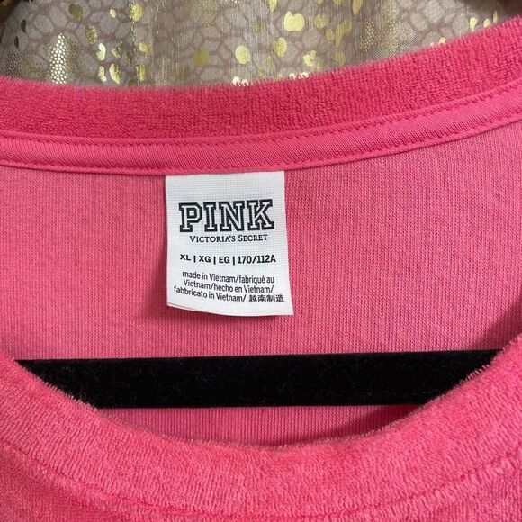 PINK Victorias Secret Hot Pink Terry Ruched Side Tie Dress, XL - Picture 4 of 9